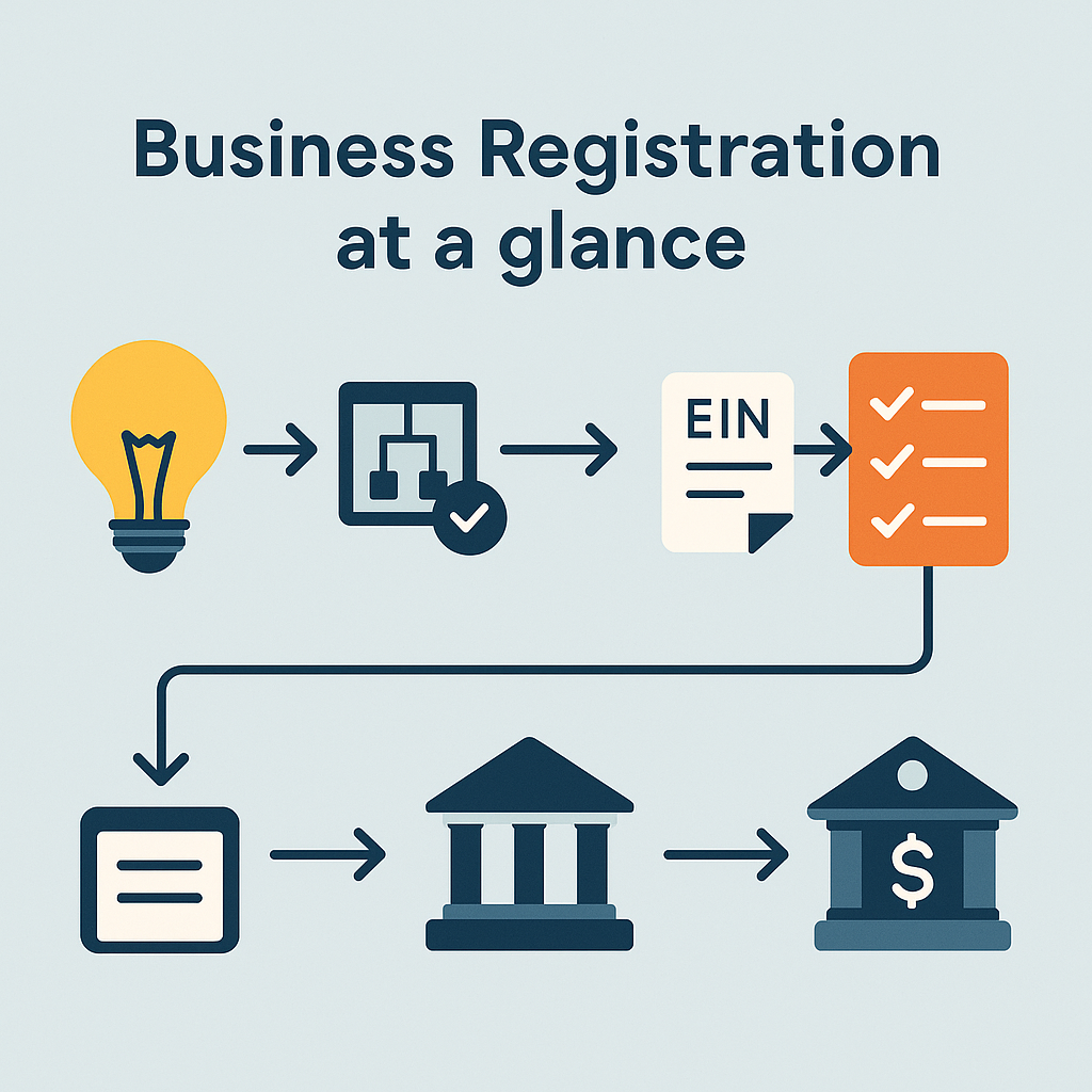 A simple chart showing the multiple steps of business registration.